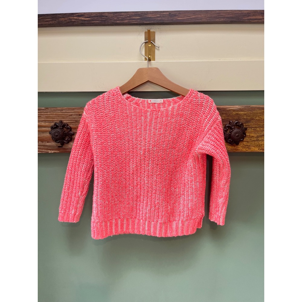Crewcuts J.Crew Girls Neon Pink White Marled Chunky Knit Sweater Size 4/5‎